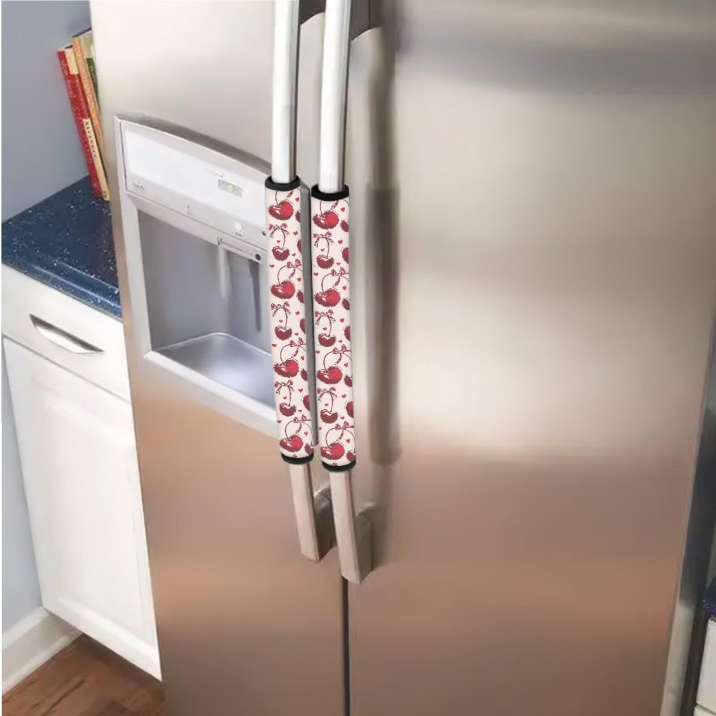 Hwzdsyxl Cherry Bowknot Heart Print Refrigerator Door Handle Covers Set of 6 Kitchen Appliance Handles Decor Anti-Static Fridge Handle Cover Keep Off Fingerprints Food Spot for Valentine's Day Decor