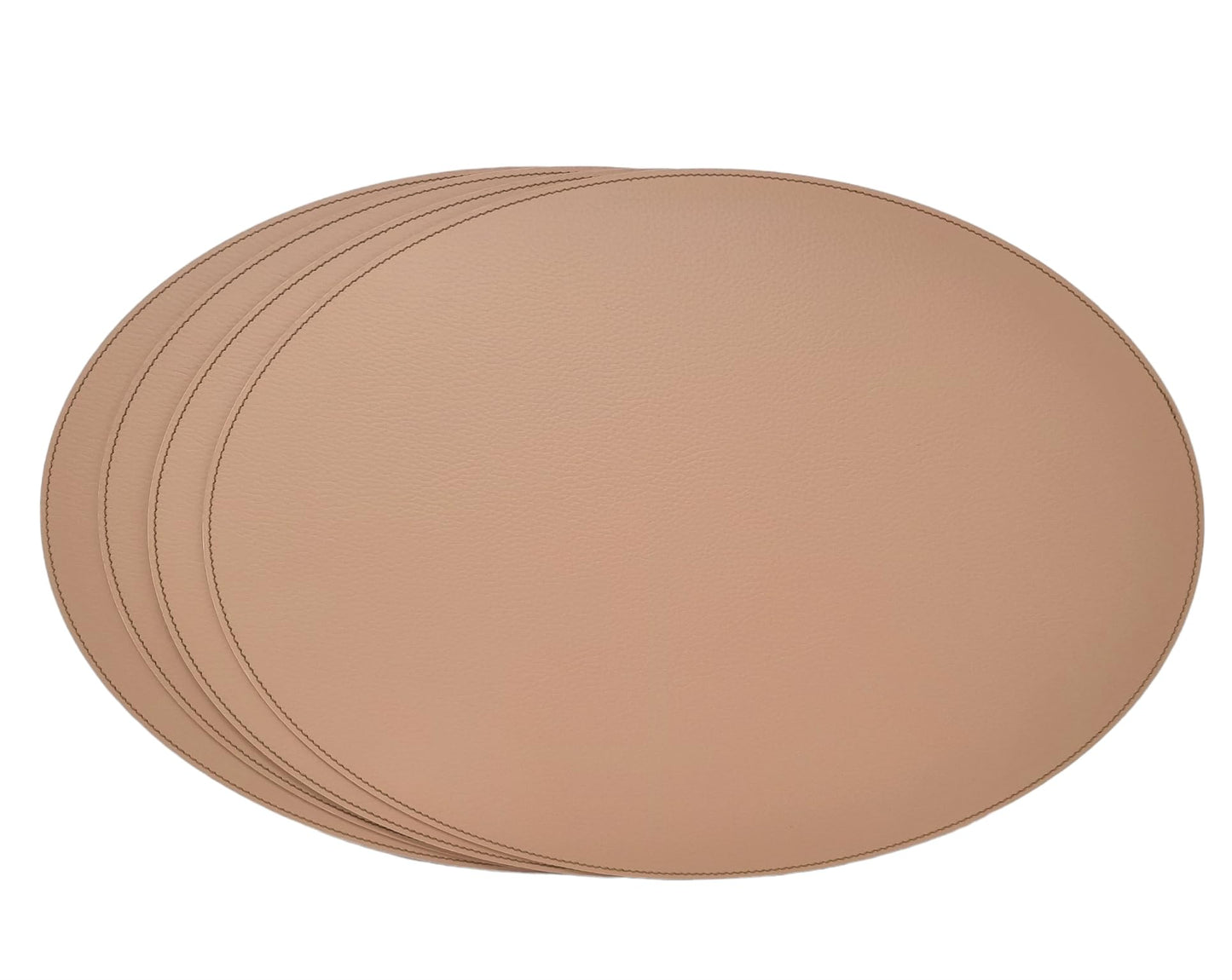 Nikalaz Oval Placemats Set (Pack of 4) Recycled Leather Table Mats 18 x 13 inches (45.7 x 33 centimetres), Kitchen Dining Table Decor by Nikalaz (Camel Light)