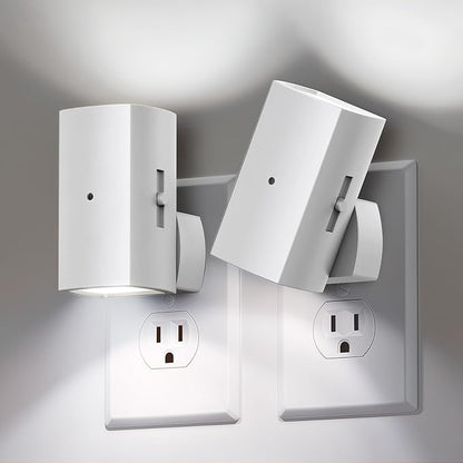 Brightown 2 Pack White Night Lights Plug into Wall, Modern Night Light with Rotating Plug, Dusk to Dawn Sensor, 0-100LM Stepless Dimming Aora Night Light for Hallway Bedroom Bathroom, Pure White