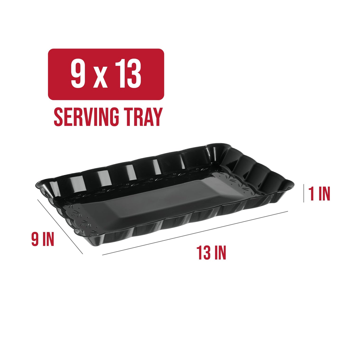 Plasticpro Plastic Serving Trays - Serving Platters Rectangle 9X13 Disposable Party Dish 4 Black Trays