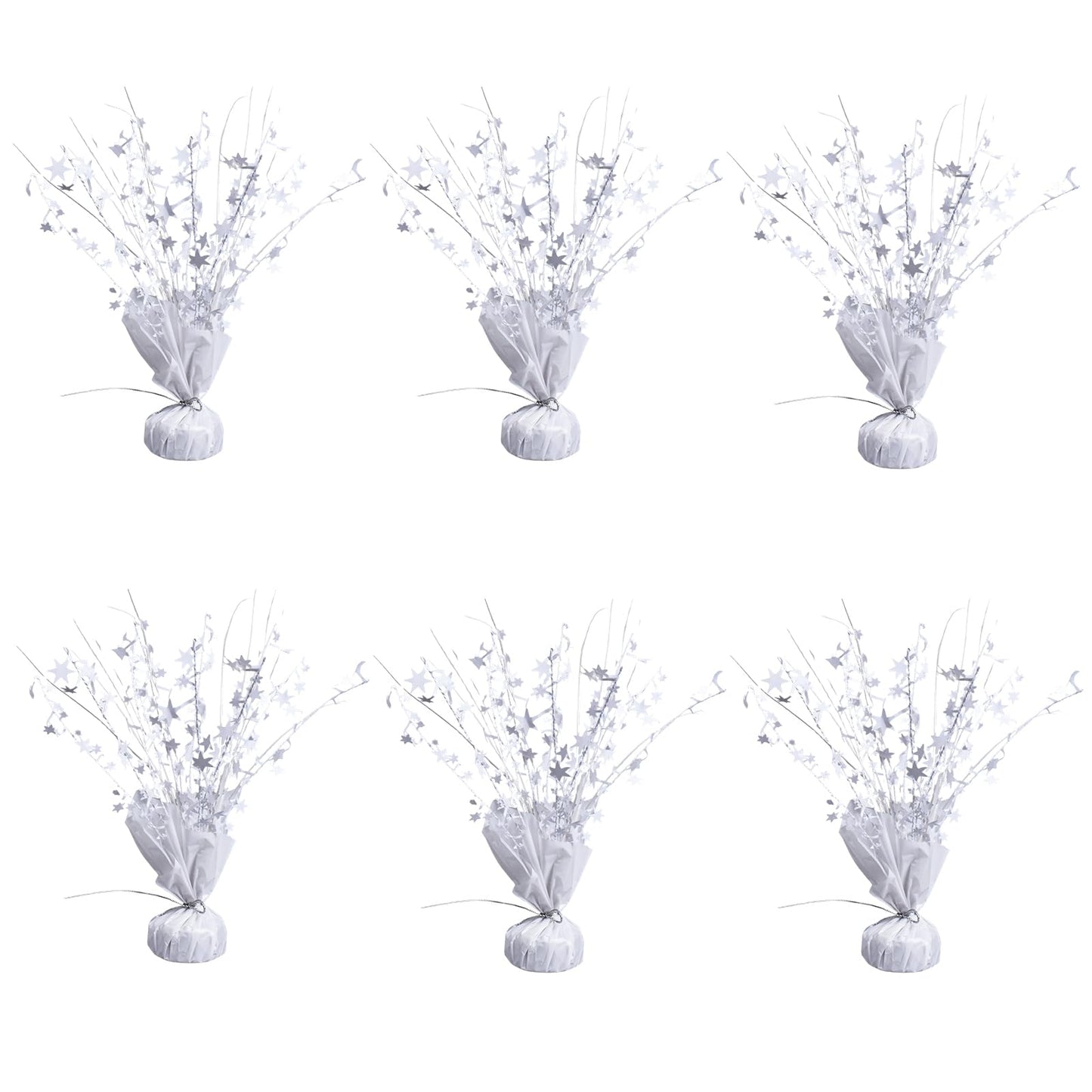 6 Pack Metallic Foil Spray Centerpiece Star Table Decoration Burst Table Centerpieces for Birthday Wedding Anniversary Graduation Holiday Party Supplies Decor (White)