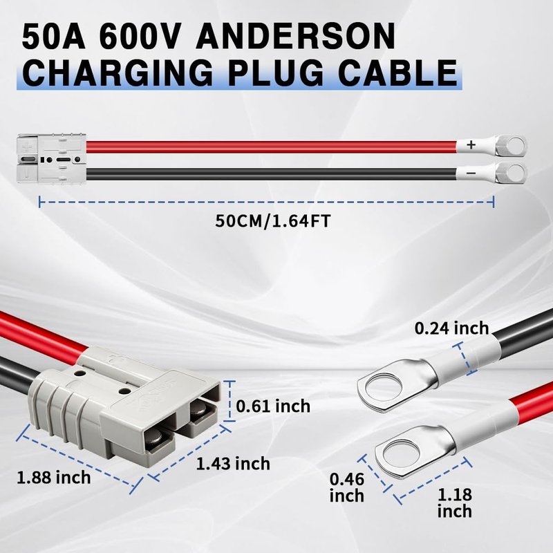 2 Pcs Battery Quick Connector, Anderson Connector 50A Kit, Plug 8 Guage 1.64ft Cables, 50A Battery Quick Connector, Anderson Connectors for Battery Cars, Sightseeing Cars, Tractors, Motors