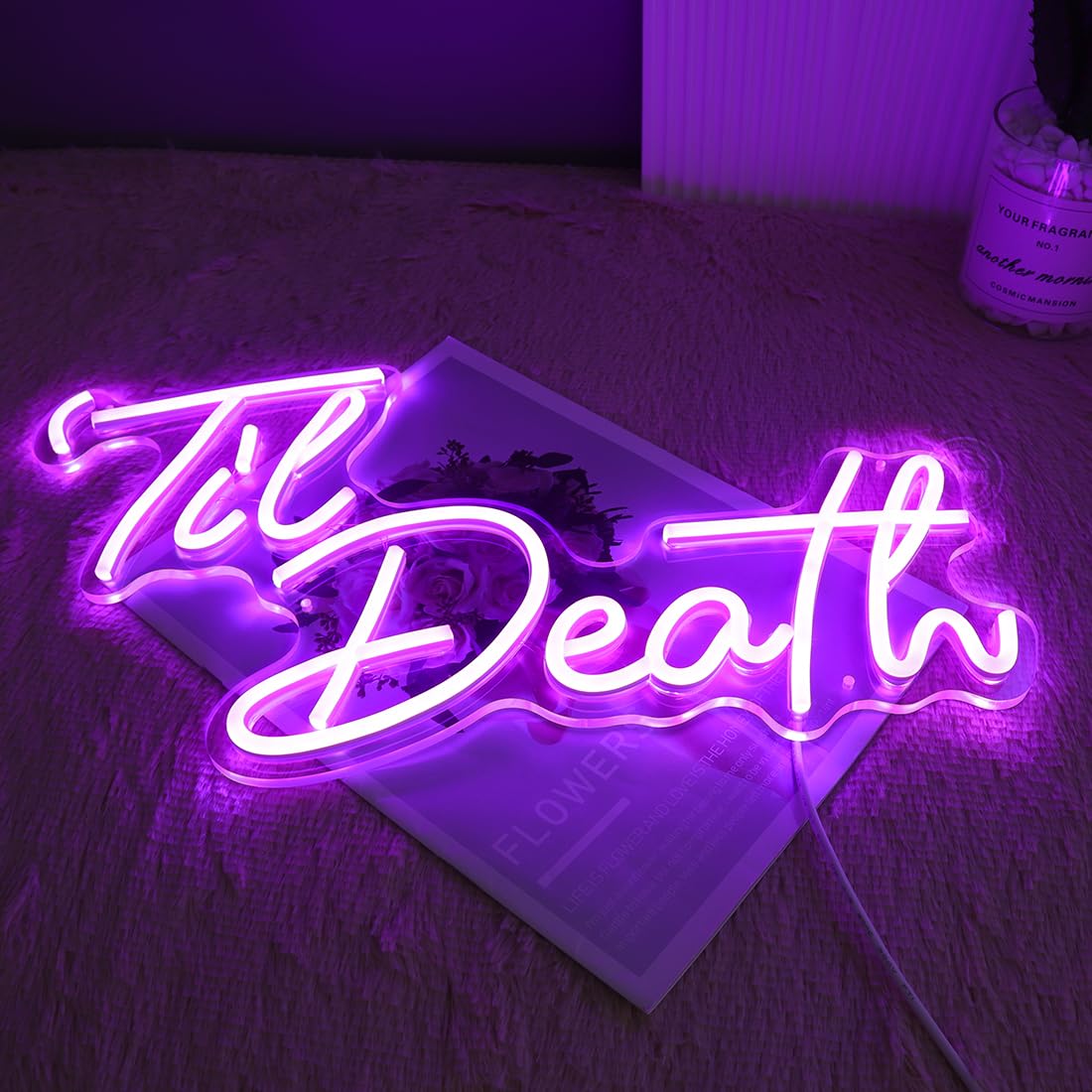 Planzo Til Death LED Neon Light Signs Wedding Birthday Party Wall Decor Sign Home Bedroom Living Room Bar Pub Hanging Halloween Christmas Gifts USB 5V 17IN Indoors Purple
