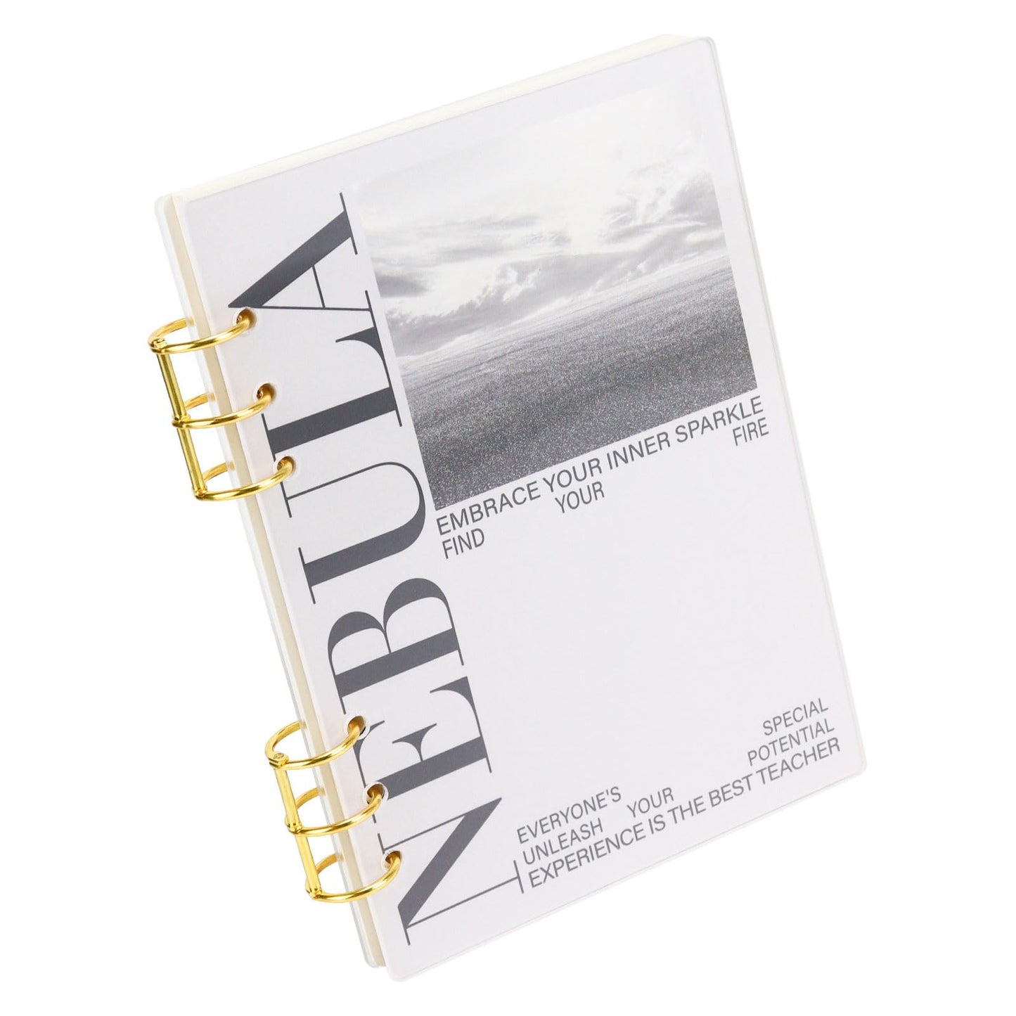 MultiBey A5 Binder 6-Ring Frosted Acrylic Binder Planner Cover with 45 Sheets Lined Paper, Personal Loose Leaf Binders, Gold Metal Round Rings a5 Planner Budget Binders, Lay Flat Design