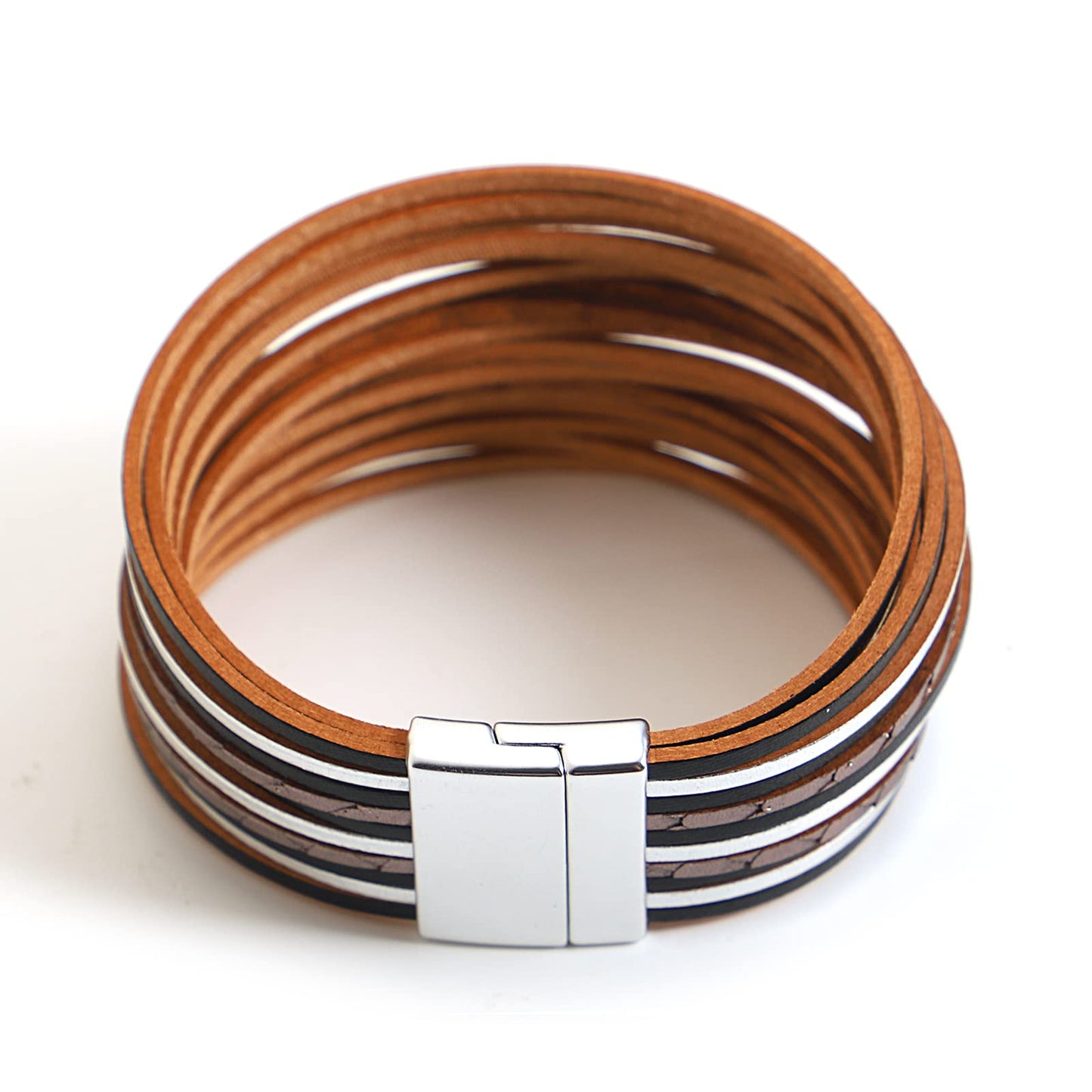 hotoo Boho Leather Bracelets for Women Black Wrap Bracelet Cuff Handmade Stackable Layered Chunky Colored Men Wristbands Christmas