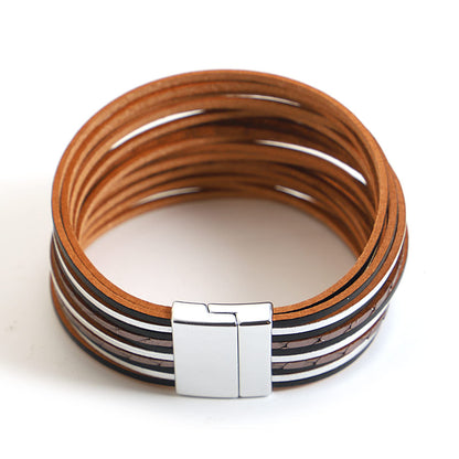 hotoo Boho Leather Bracelets for Women Black Wrap Bracelet Cuff Handmade Stackable Layered Chunky Colored Men Wristbands Christmas