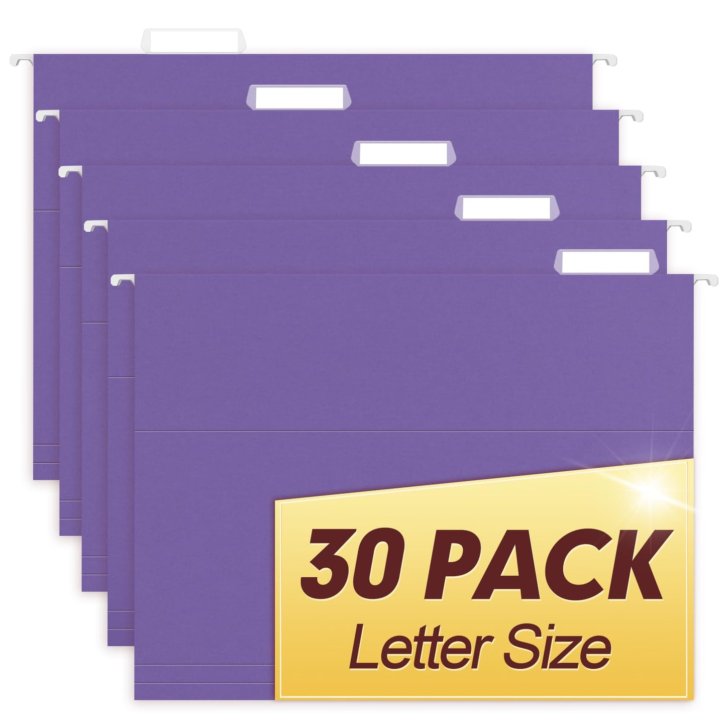 HERKKA Hanging File Folders, 30 Pack Reinforced Letter Size Hanging Folders, Designed for Bulky Files, Filing Cabinet, 1/5-Cut Adjustable Tabs (Purple)