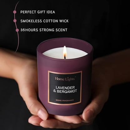 Scented Soy Candles, 35 Hours Burn Time, Natural Soy Wax, Home Fragrance Decor Gift for Women & Men, Lavender & Bergamot