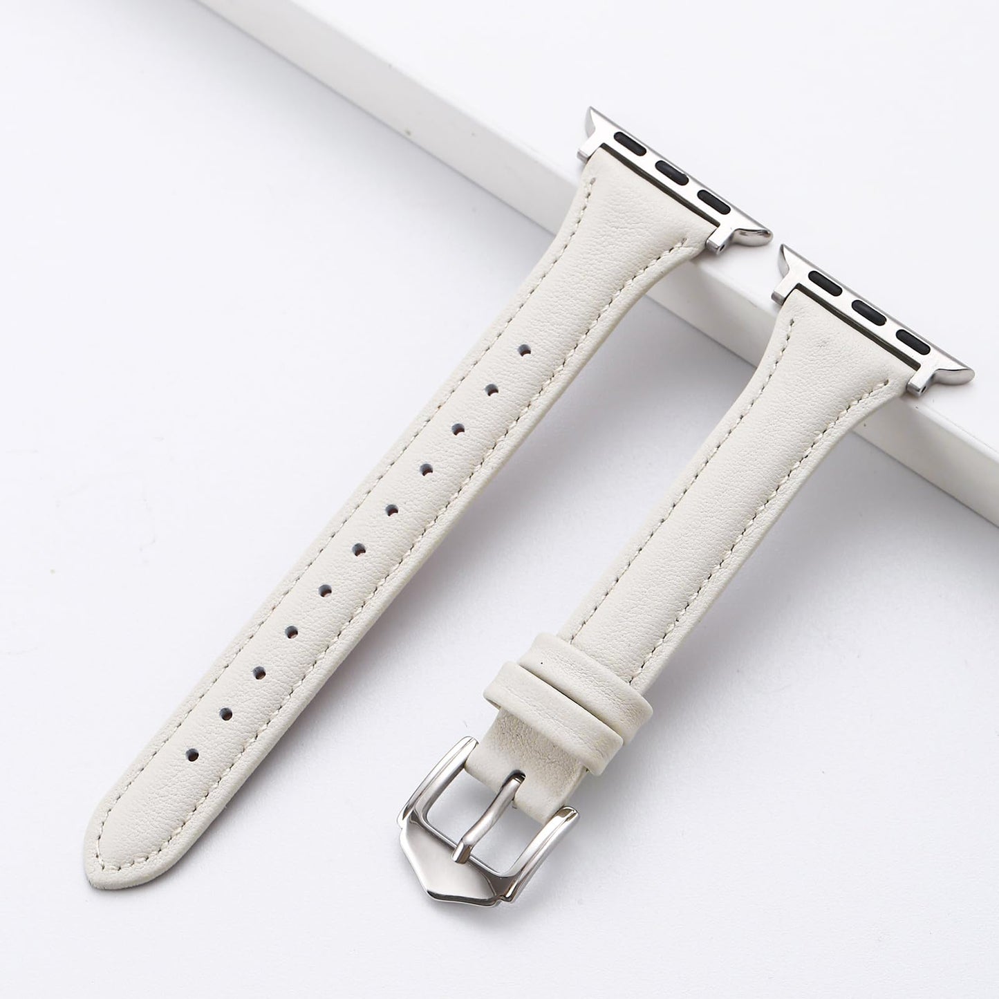 Slim Soft Genuine Leather Bands Compatible with Apple Watch Band 42mm 44mm 45mm 46mm 49mm for Women, Dressy Durable Leather Replacement Strap for iWatch Ultra1/2/3 SE1/2/3 11 10 9 8 7 6 5 4 3 2 1