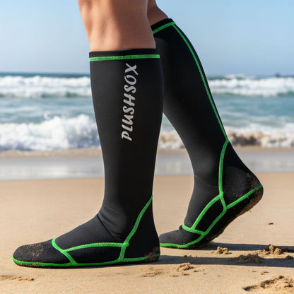 PLUSHSOX Premium long Neoprene Wet Wading socks, no Bunching at Ankle, Wader Sock for Men Women Surfing Diving Fly Fishing Swimming Hiking Hunting Skiing Cold Weather, Gift Socks (Small, black)