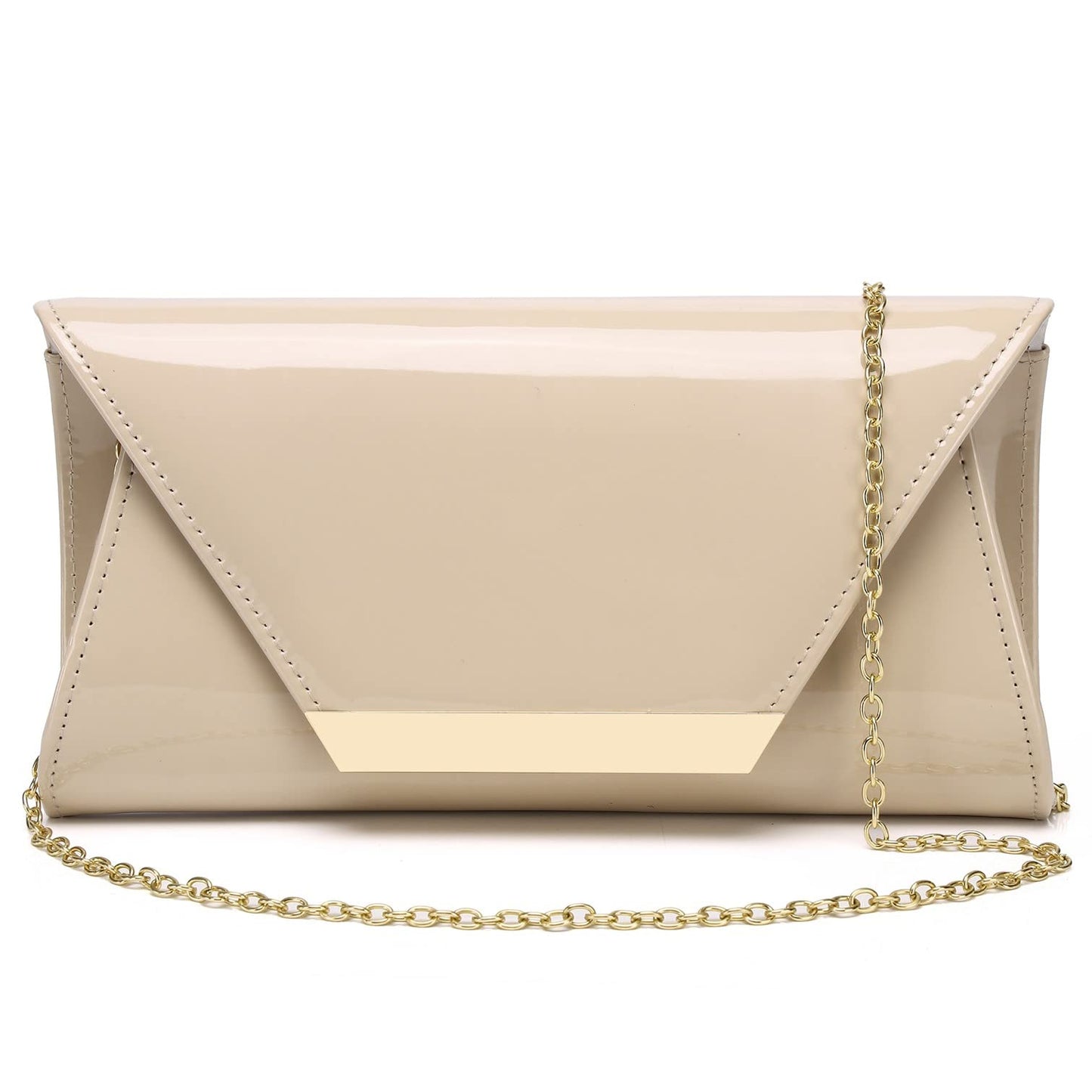 Patent Leather Envelope Clutch Womens Evening Handbag Stylish Shoulder Bag Purse for Christmas Wedding Party Prom(Nude 265)