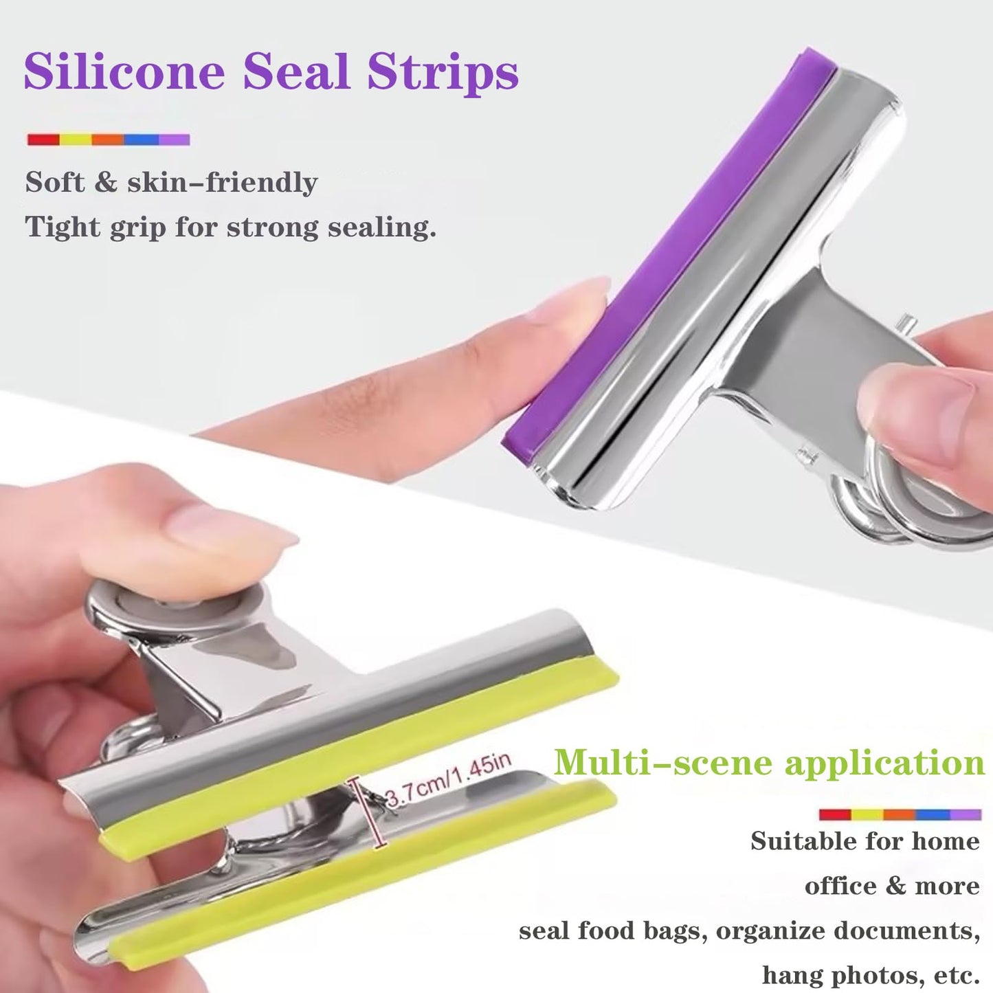 3 Inch Extra Large Bulldog Clips Covered with Silicone, 10 Pack, 75 mm, Silver, Chip Clip, Binder Clips, Fold Clamps for Food Bags, No More Sharp Edges