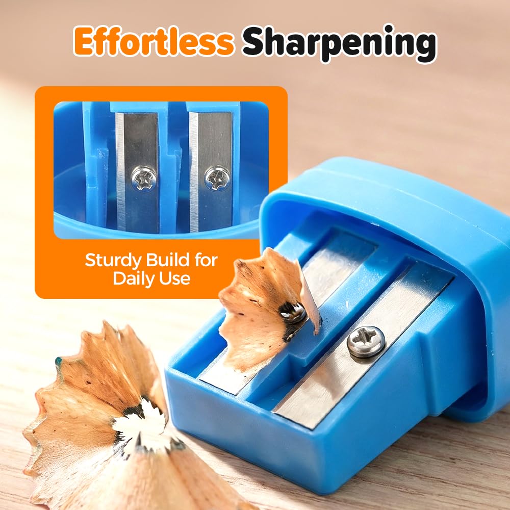 Pencil Sharpeners, 4 /8pcs Pencil Sharpeners Manual, Protable Dual Holes Compact Colored Handheld Pencil Sharpener with Lid for Artists Classroom School Office (4PCS-A)