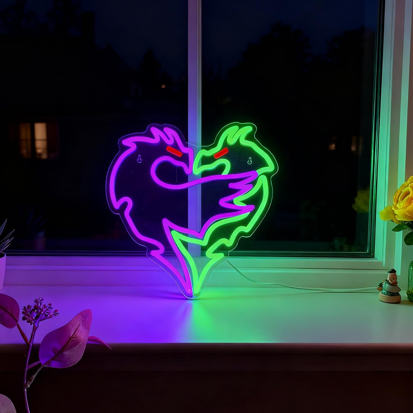 Mvorixa Dragon Neon Sign – Dimmable Purple & Green LED Dragons Embrace Lights, Cool Neon Wall Light for Gaming Room, Bar, Man Cave & Fantasy Bedroom Decor (12.95×14.37 in)