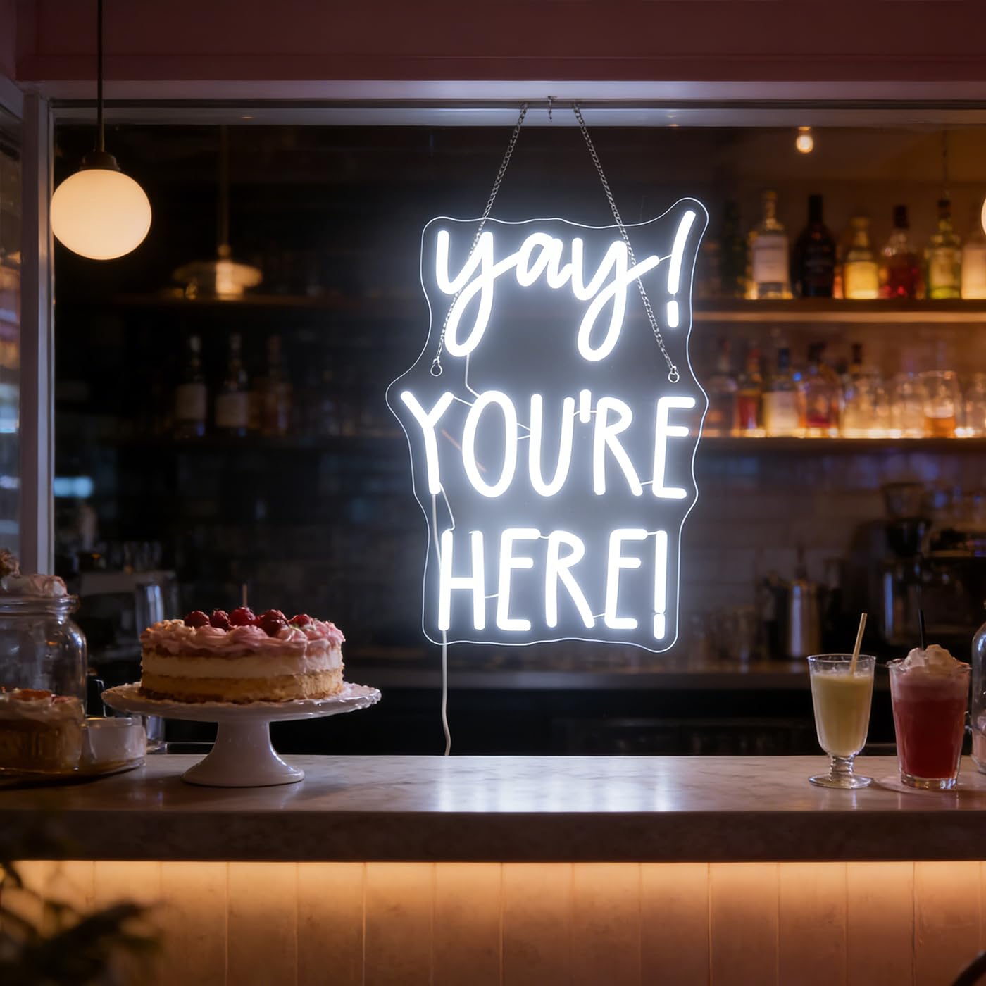 "Yay! You're Here!" Neon Sign, Positive Quotes Decorative Neon Lights for Home Room Classroom Wall Decor, Office Wall Decor Neon Light Sign, Christmas Birthday Gift,Thanksgiving Gift(white)