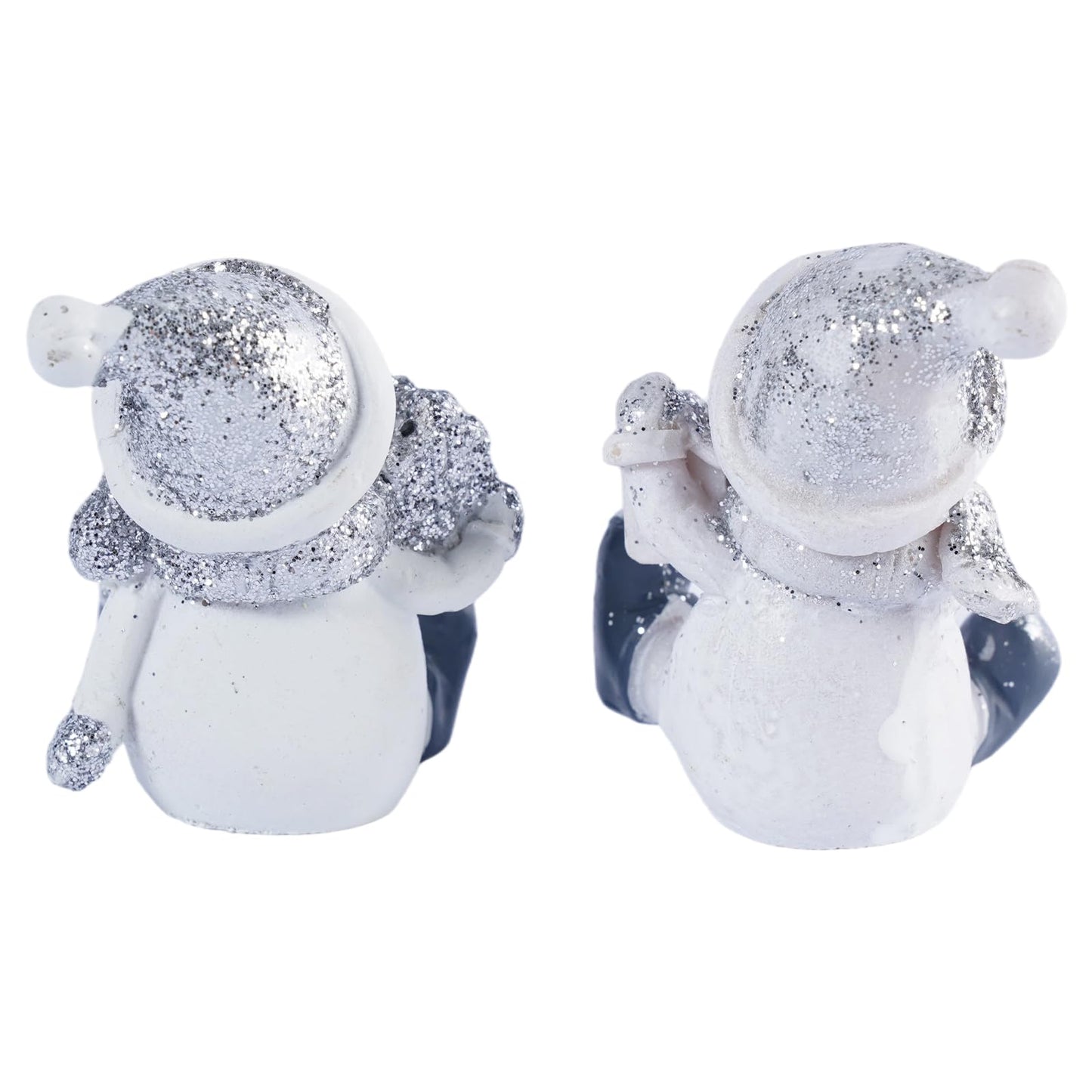 Brizoria Snowman Decor Christmas Decorations Indoor Sitting Resin Figurines Set of 2 Silver Glitter Finish with Gift Box and Lantern Winter Tabletop Mantel Shelf Holiday Display