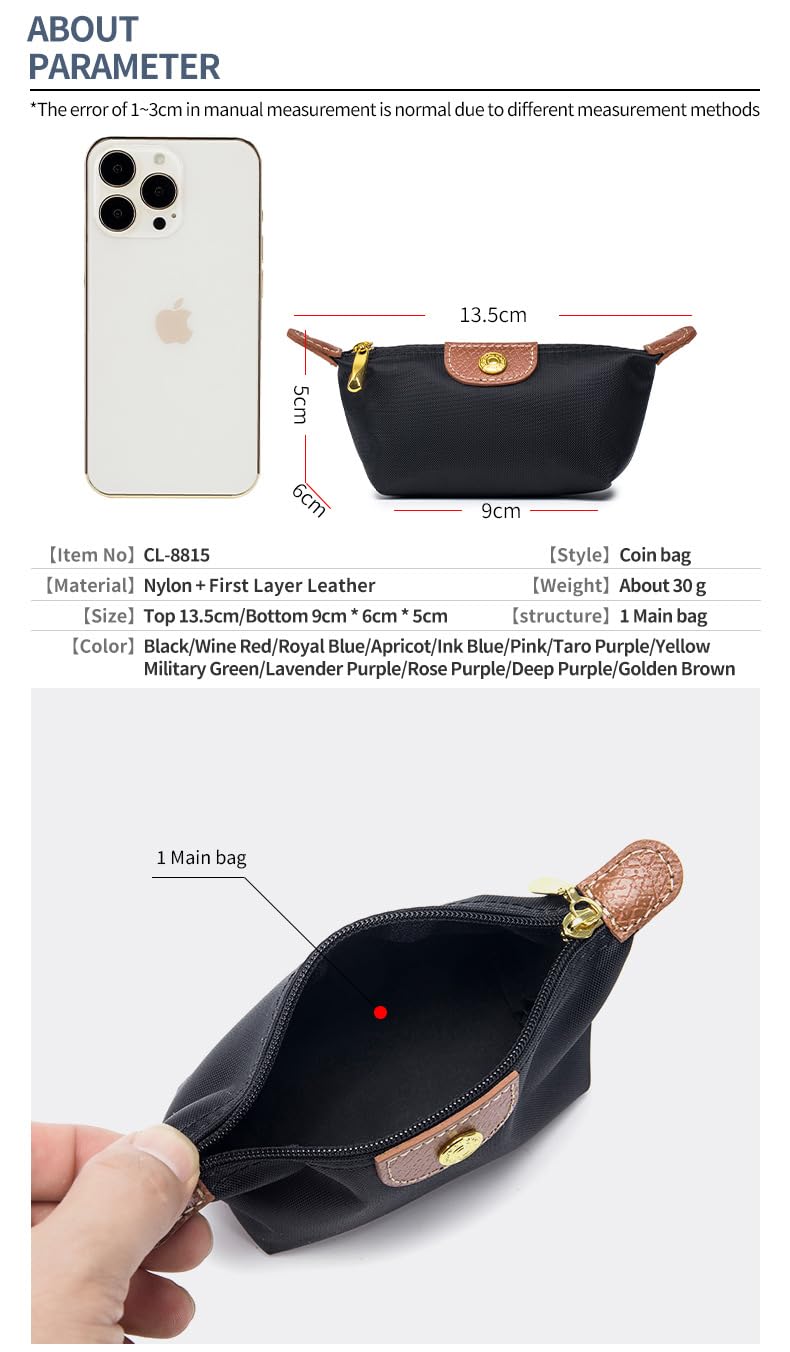 VINWO Womens Unique Change Purse Vintage Nylon Zip Coin Wallet Mini Bag (Black)