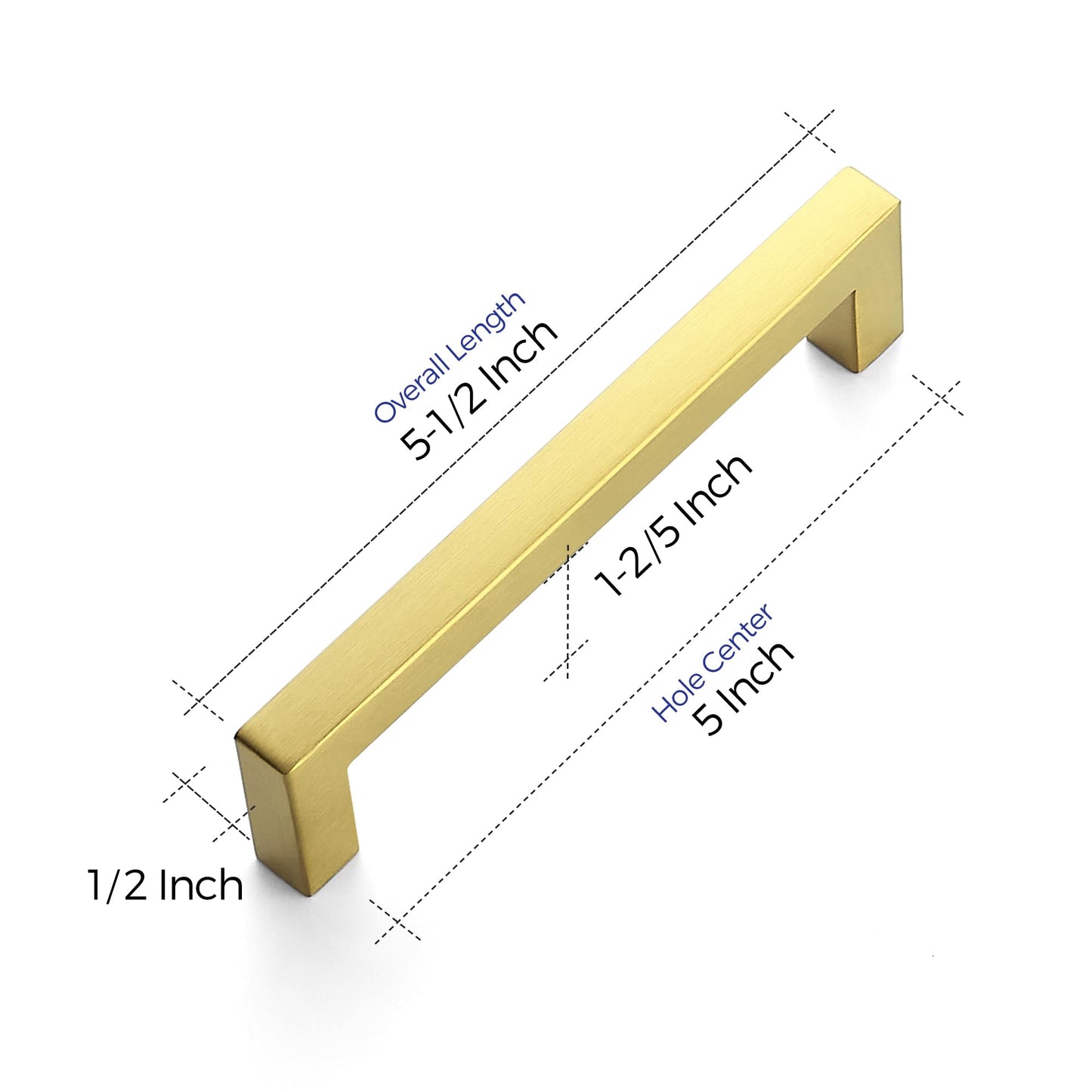 Ravinte 30 Pack 5 Inch Square Cabinet Handles, Brushed Brass Finish, Stainless Steel Kitchen Hardware Pulls with 5" (128mm) Hole Center for Cabinets, Gold