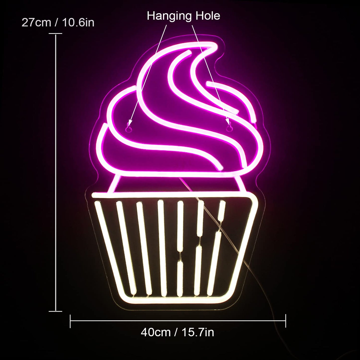 FAXFSIGN Cupcake Neon Sign Led Pink Warm White Neon Lights for Wall Decor Usb Light Up Signs for Bakery Dessert Shop Resturant Bar Cafe Candyland Party Decorations