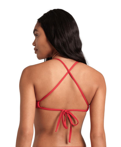 ARENA Women’s Team Solid Swim Top Tie Back Athletic Bikini Top Only Competitive Swimming Training Ladies Bathing Suit, Red/White, US Size 28