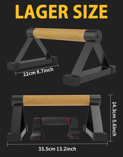 Fit4Fun Wood Push Up Bar Set, 2PCS Non-Slip Handstand Bars, Parallettes Bars for Calisthenics and Push-Up Workouts, Solid Wood Grip with Metal Frame, Supports 550 LBS