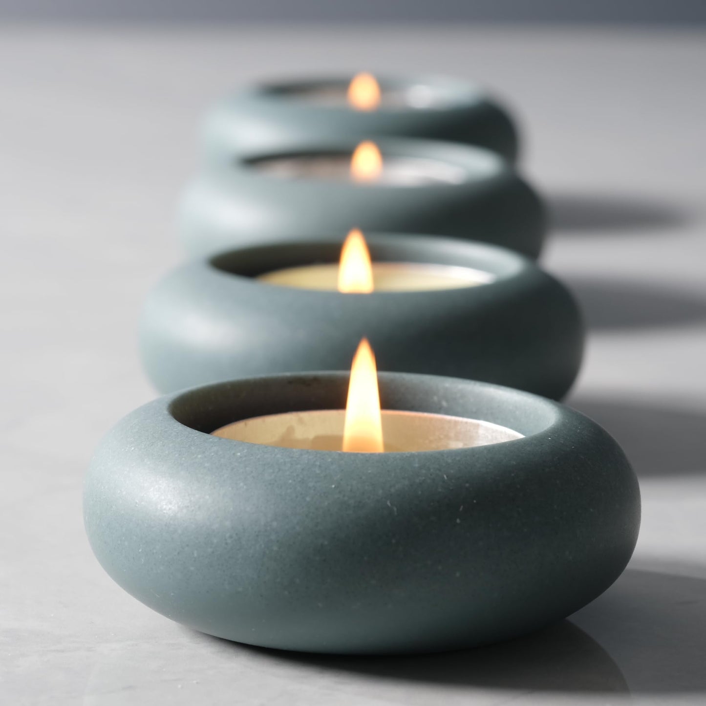 ICNBUYS Handmade Decorative Pebble Tealight Candle Holders Set of 8 - Handcrafted Home Decor Accent for Calming Earthy Aesthetic Cement Grey Blue Diameter 2.6 inches