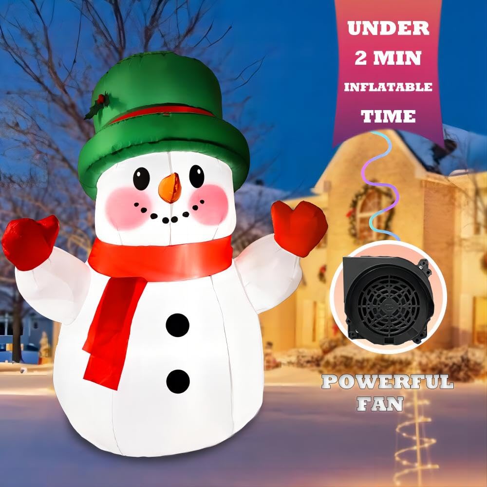 4ft Christmas Inflatables Snowman Outdoor Decorations, Blow up Snow Man Yard Decor Built-in Bright LED Light Wear Magic Hat, Holiday for Garden Patio Lawn Party Xmas Gifts (4ft Snowman)