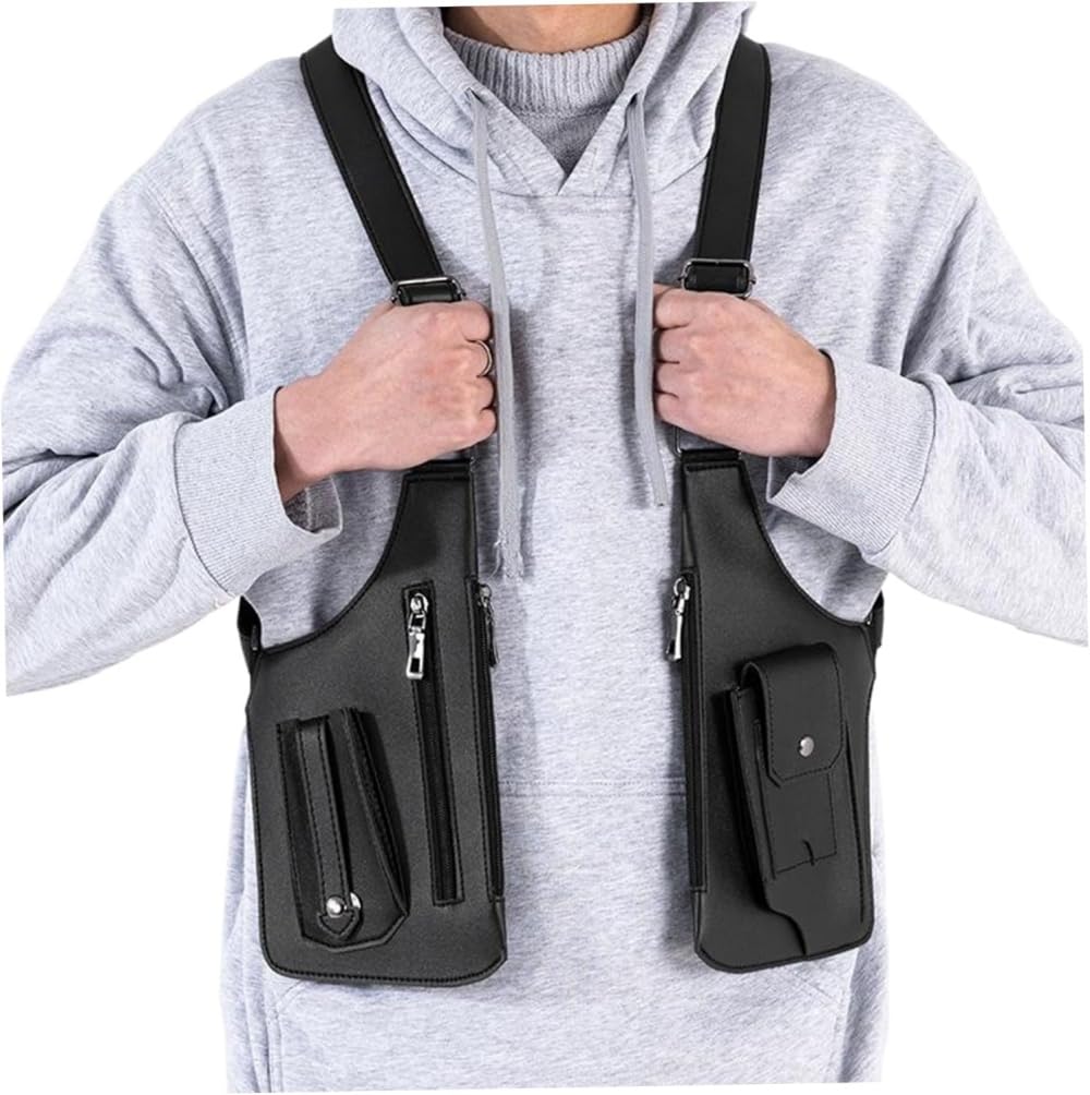 Double Shoulder Armpit Bag for Men, Anti-Theft Underarm Holster bags Hidden Strap Adjustable Strap Phone Wallet Multi-Pocket for Travel & Daily (Black)