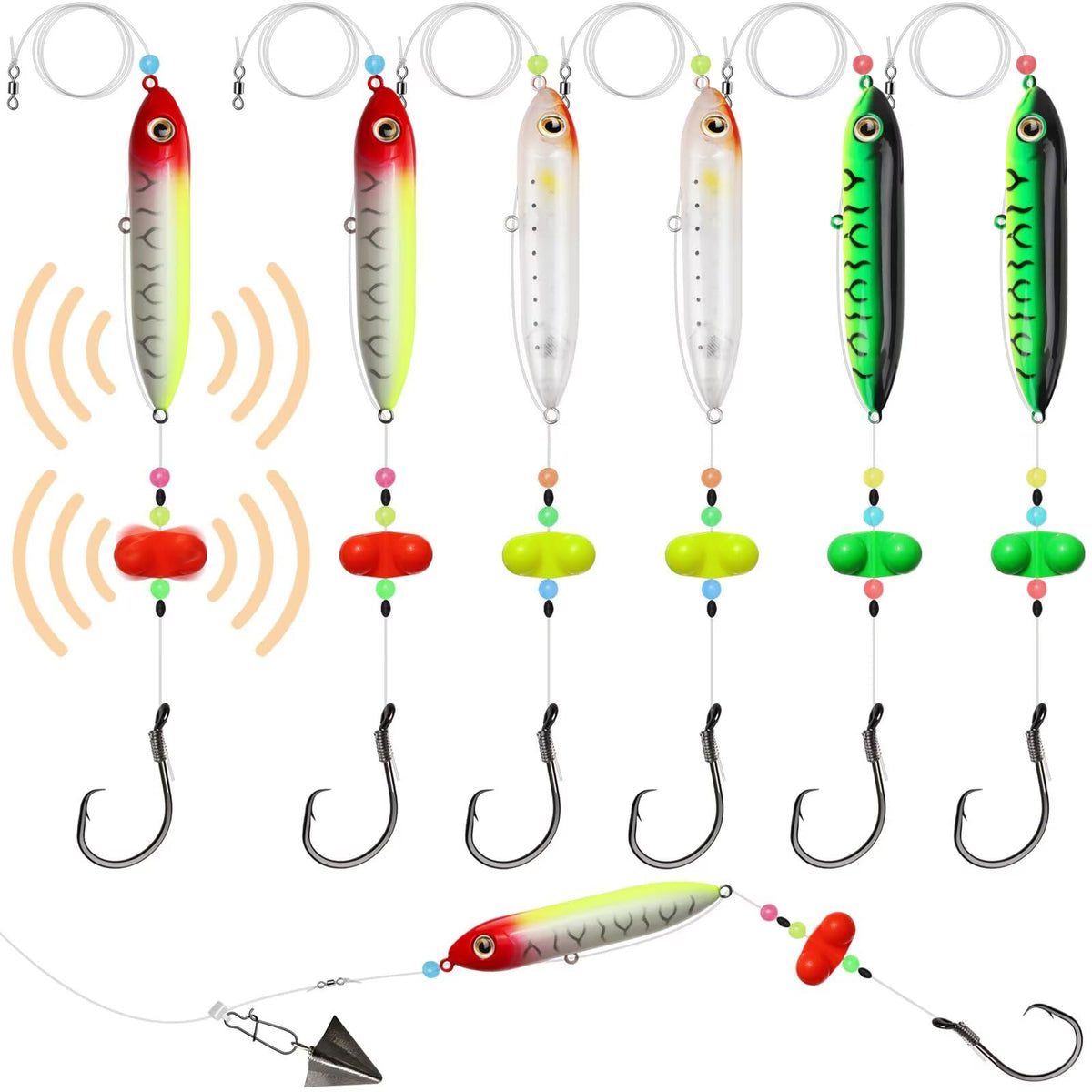 Dovesun Catfish Float Rigs with Rattles - Santee Rig, 6/0 Hook * 6PCS