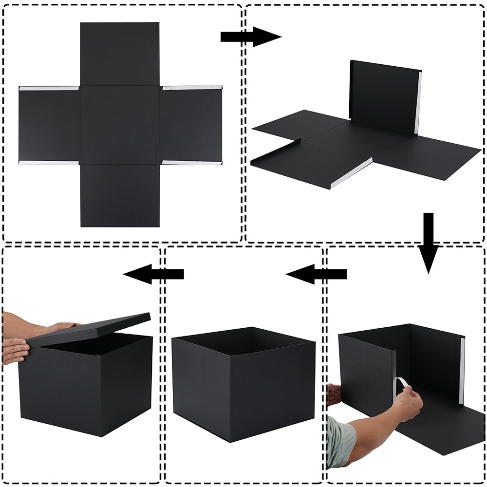 OBMMIRAO Large Gift Box with Lid 12.5x12.5x10 Inches, Black Gift Boxes for presents Packaging for Birthdays, Valentine's Day, Christmas, Anniversaries (Include Shredded Paper Fill, Envelope Card Ribbon)