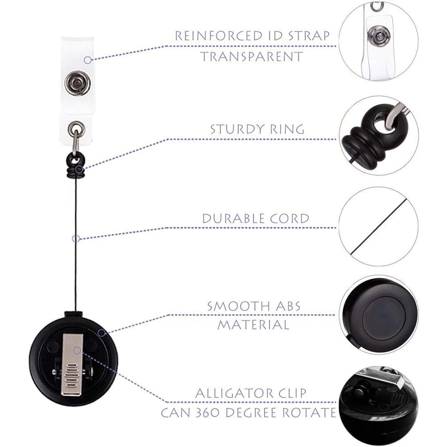 QREEL - 25 Pack - Retractable ID Name Badge Holder Reels with Swivel Alligator Clip (Black)