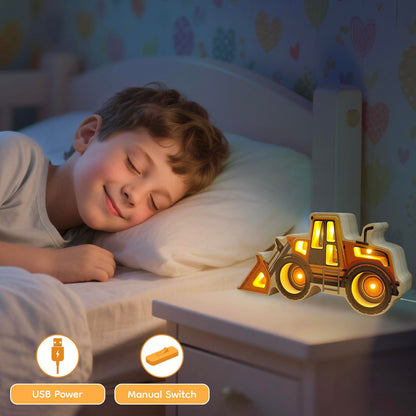 Letoiz Night Light for Kids, Wooden Loader with Led Night Light, Nursery Nightlight for Toddler Ages 3+ Boys and Girls, Cute Lamps for Birthday Gift, Christmas, New Year, Kids Room Decor, Bedroom