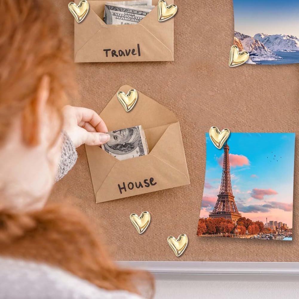 SSYHQAX 50 pcs of Cute Soft Wooden Board thumbtack with Golden Hearts can be Used for Photo Walls, memos, whiteboards, and Decorative thumbtack (Golden)