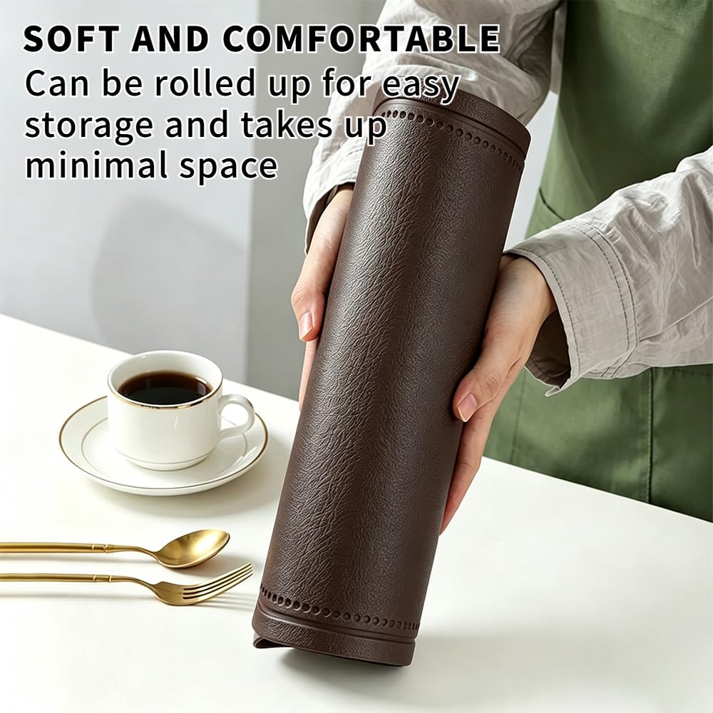 Double-Texture Faux Leather Oval Placemats Set of 6 Washable Heat Insulation Mats Watertight and Non-Slip for Home Kitchen 、Coffee Shops、Restaurants(Brown)