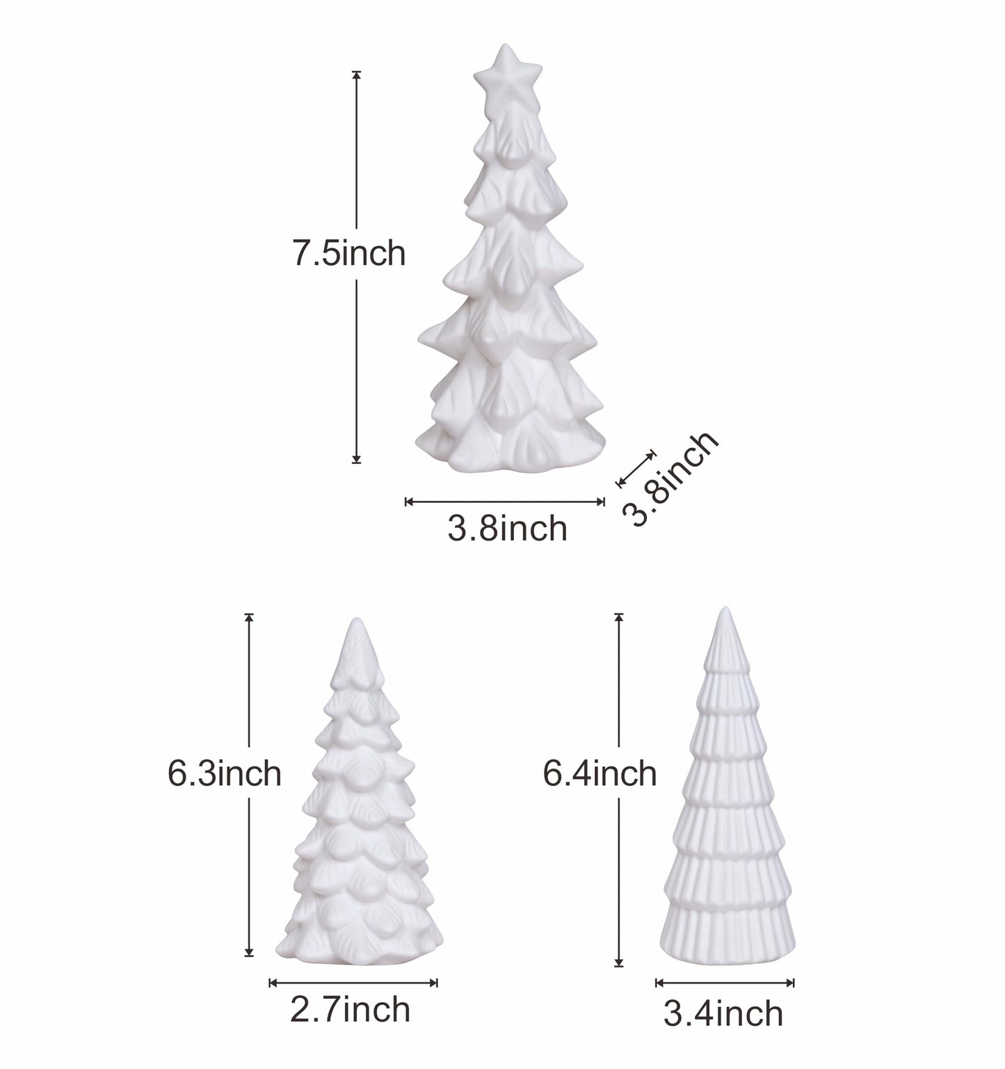 Dlfghos Lighted Ceramic Christmas Tree Decor 3Pcs Small White Christmas Trees with Lights Xmas Tree Figurines for Tabletop Mantel Shelf Fireplace Holiday Decorations for Home and Gift