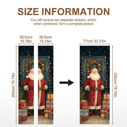 Santa Claus Christmas Door Mural Peel and Stick - Festive Holiday Gifts & Wreath Design, Decorative Self-Adhesive Door Decals for Indoor Room Decor, 30.31 x 78.74 Inch