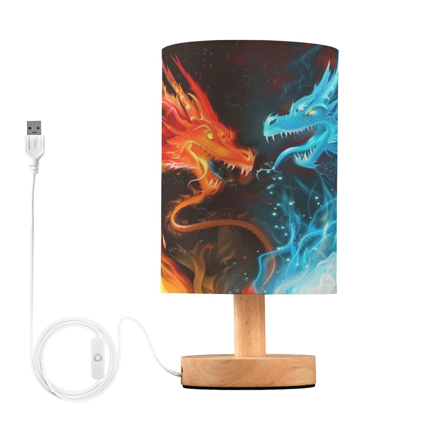 Blue Red Fire Dragon Table Lamp for Bedroom Bedside Lamp Desk Lamps Cylinder Nightstand Lamp for Living Room Office Decor