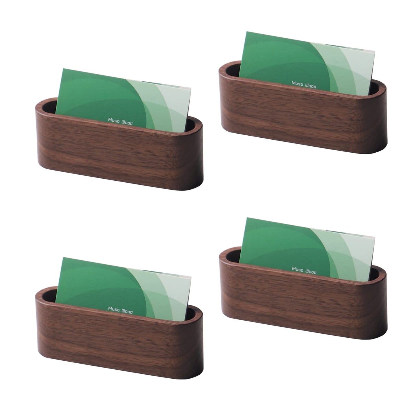 muso wood Business Card Holder for Desk Wooden Display Business Card Stand for Office Tabletop 4 Pack (Walnut)