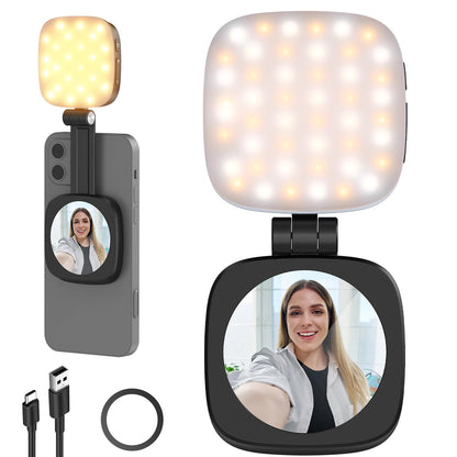 NEEWER BASICS Magnetic Selfie Light Compatible with MagSafe iPhone,CRI95 700lx/0.3m Folding LED Phone Fill Ring Lighting with Mirror for Zoom Makeup Photography Recording Video Conference, Black NL48B