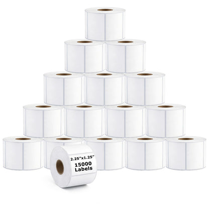 Volokitx 15 Rolls 2.25"x1.25" Direct Thermal Labels, 1000 Labels/Roll (15000 Labels), Self-Adhesive Address Barcode Sticker Label Rolls, Compatible with Zebra, Rollo, Munbyn & Most Thermal Printers