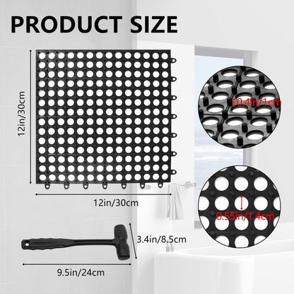 Interlocking Floor Tiles 12x12 Inch, 12 Pack Soft PVC Non-Slip Drainage Tiles with Holes for Bathroom, Pool Deck, Gym, Garage, Kitchen & Wet Areas, Easy Splicing Anti-Fatigue Mat, Black (12 Pack)