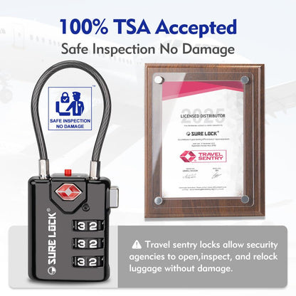 SURE LOCK TSA Compatible Travel Luggage Locks, Inspection Indicator, Easy Read Dials - 2 pack