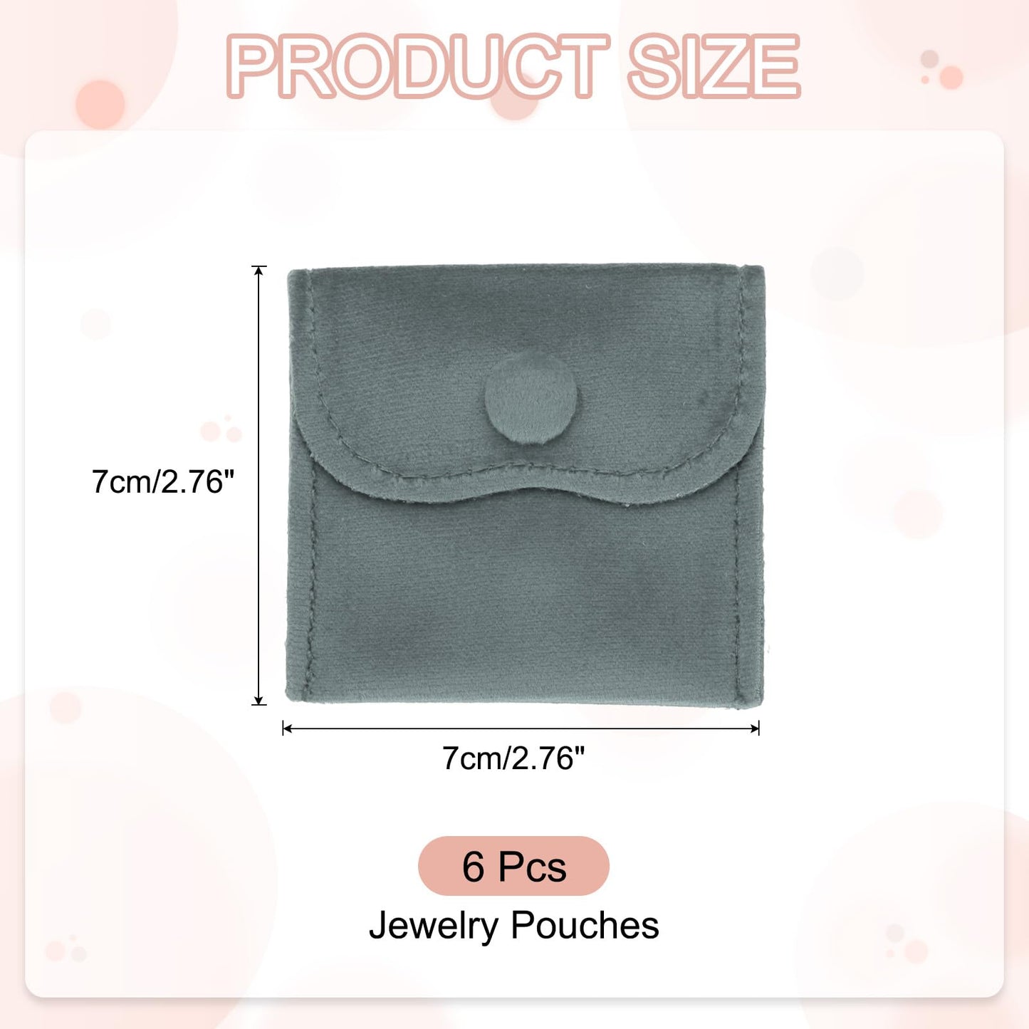 PATIKIL 3x3 Inch Velvet Jewelry Pouches, 6 Pcs Jewelry Packaging Gift Bags with Snap Button for Bracelet Necklace Rings Watch, Gray
