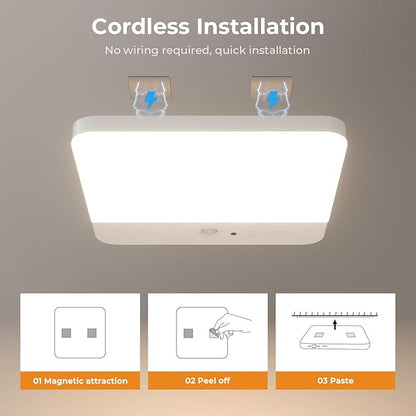 FULEN Motion Sensor Ceiling Light Fixture, Cordless Closet Light Battery Operated, Rechargeable Magnetic Mount LED Shower Light for Bathroom,Stairs,Garage,Hallway,3 Color Temperatures,Remote Control