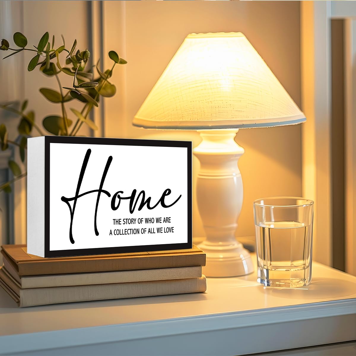Home the Story of Who We are Sign Wooden Box Desk Decor,Rustic Farmhouse House Wood Block Sign for Home Living Room Shelf Tabletop Decor 10'' x 6''