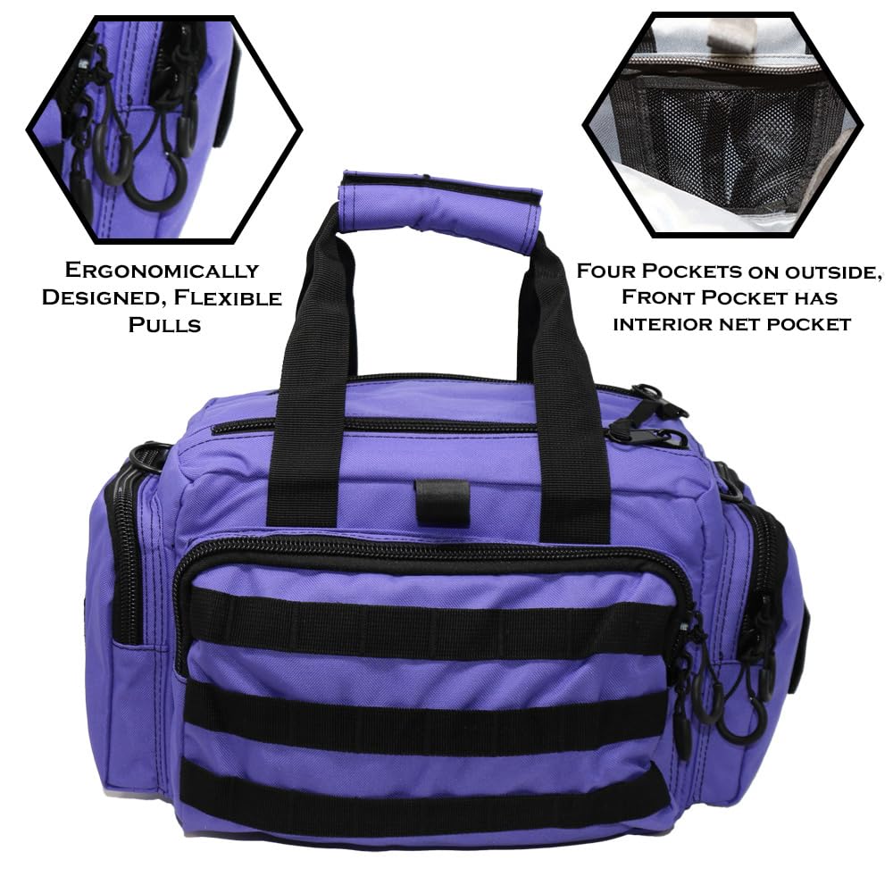 Exos Tactical Range Bag - Medium Size Range Bag for Shooting - Gun Case for Handguns, Ammo Storage, Tactical Backpack, Molle Webbing, Free Subdued USA Patch, Designed in the USA (Purple)