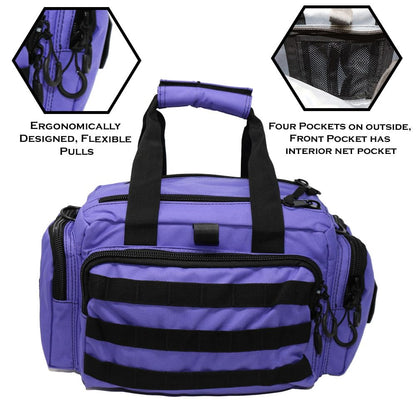 Exos Tactical Range Bag - Medium Size Range Bag for Shooting - Gun Case for Handguns, Ammo Storage, Tactical Backpack, Molle Webbing, Free Subdued USA Patch, Designed in the USA (Purple)