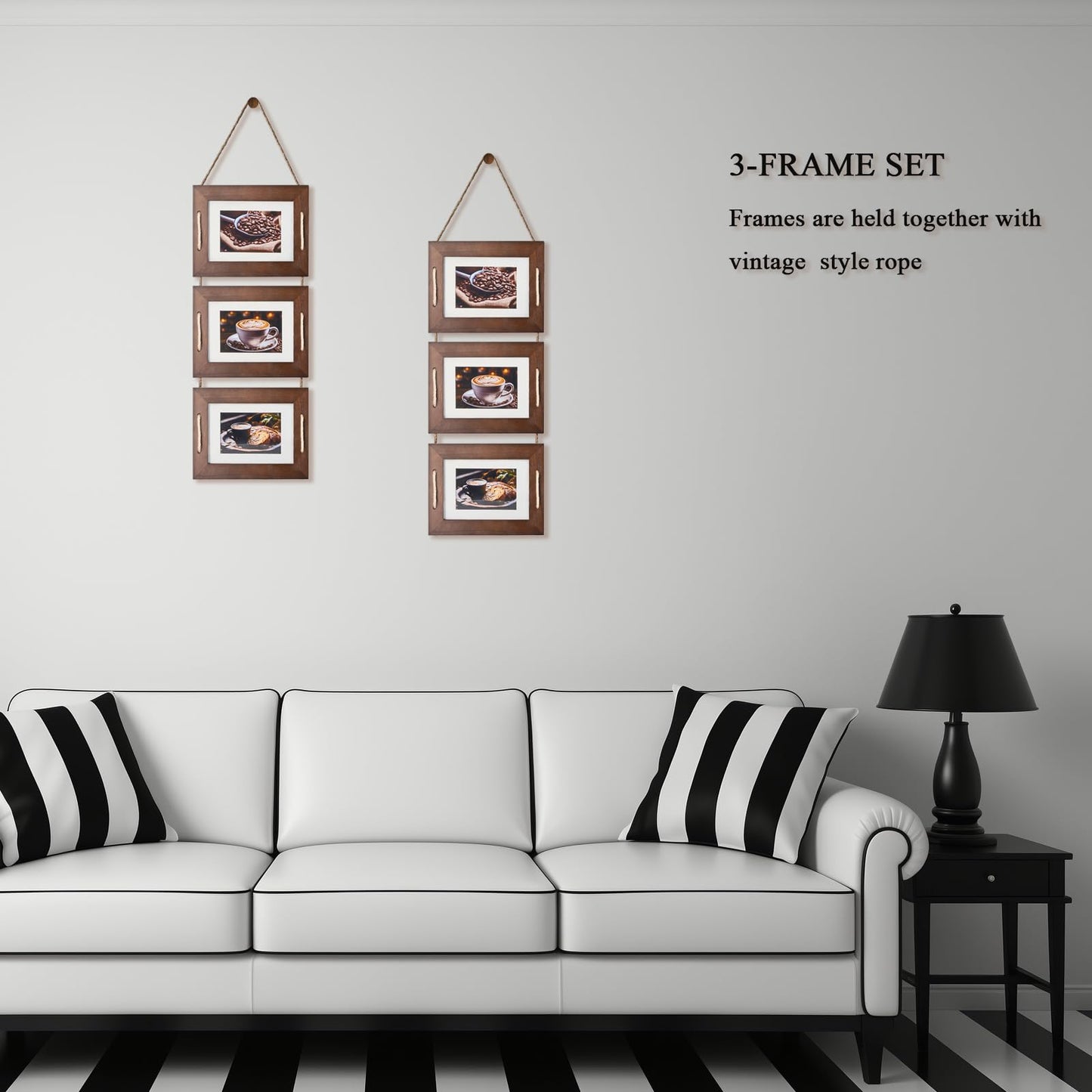 DLQuarts 5x7 Hanging Picture Frames Collage Wall Decor, 3 Opening 5x7 Matted to 3.5x5 Photo Rustic Wood Frame, Dark Walnut, 2 Pack