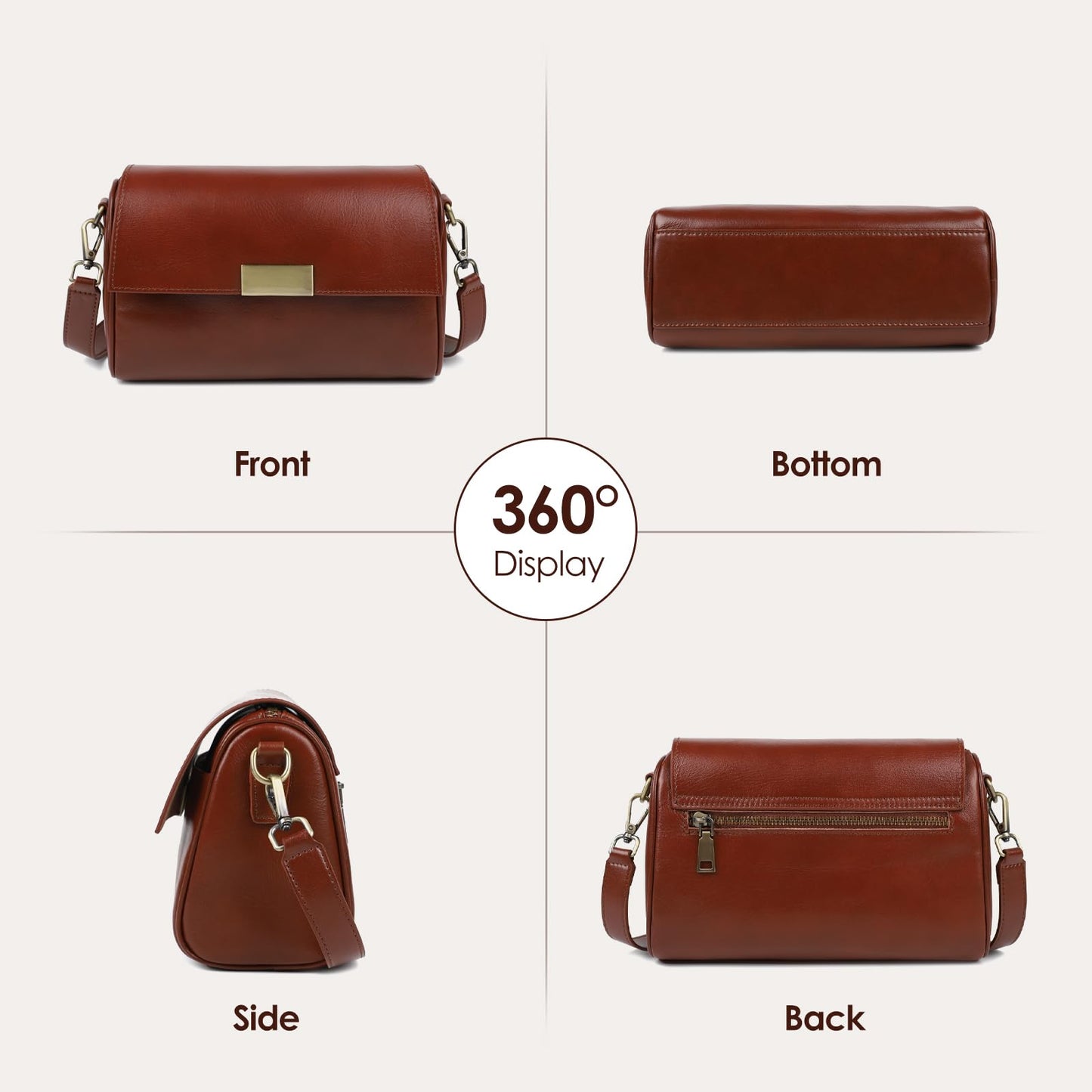 imeetu Genuine Leather Crossbody Bags for Women, Shoulder Bag Purses with Adjustable Strap (Brown)
