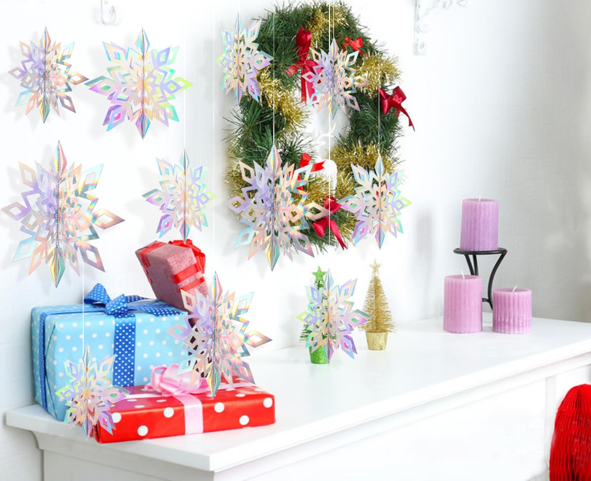GuassLee Christmas Hanging Snowflakes Decorations Clearance 30pcs 3D Iridescent Paper Snowflakes Snow Flakes Garland for Winter Wonderland Frozen Christmas Birthday Party Decorations